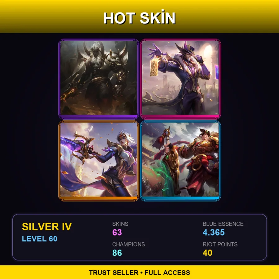 EUW | Lv60 | Silver IV | 63 Skin | 86 Champ — LoL account