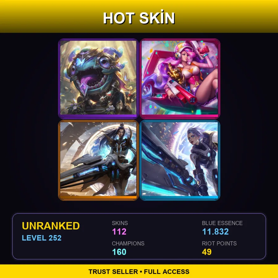 SG | Lv252 | Unranked | 112 Skin | 160 Champ — LoL account