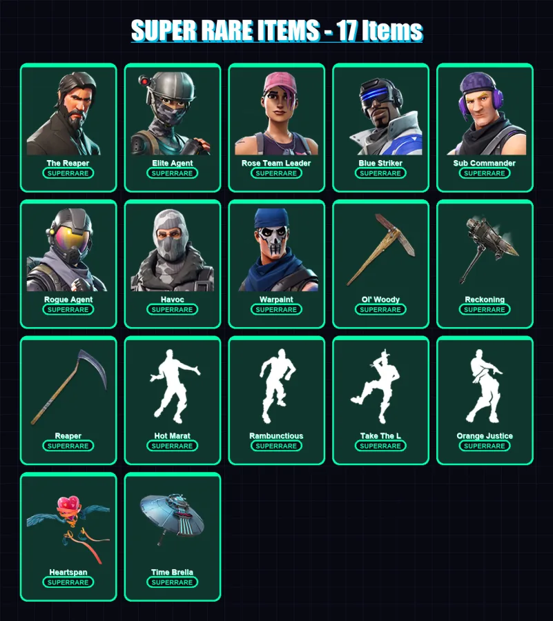 [PS4/PS5/XBOX/PC] | The Reaper | Elite Agent | Rose Team Leader | 121 skin | Lv1769 — Fortnite account