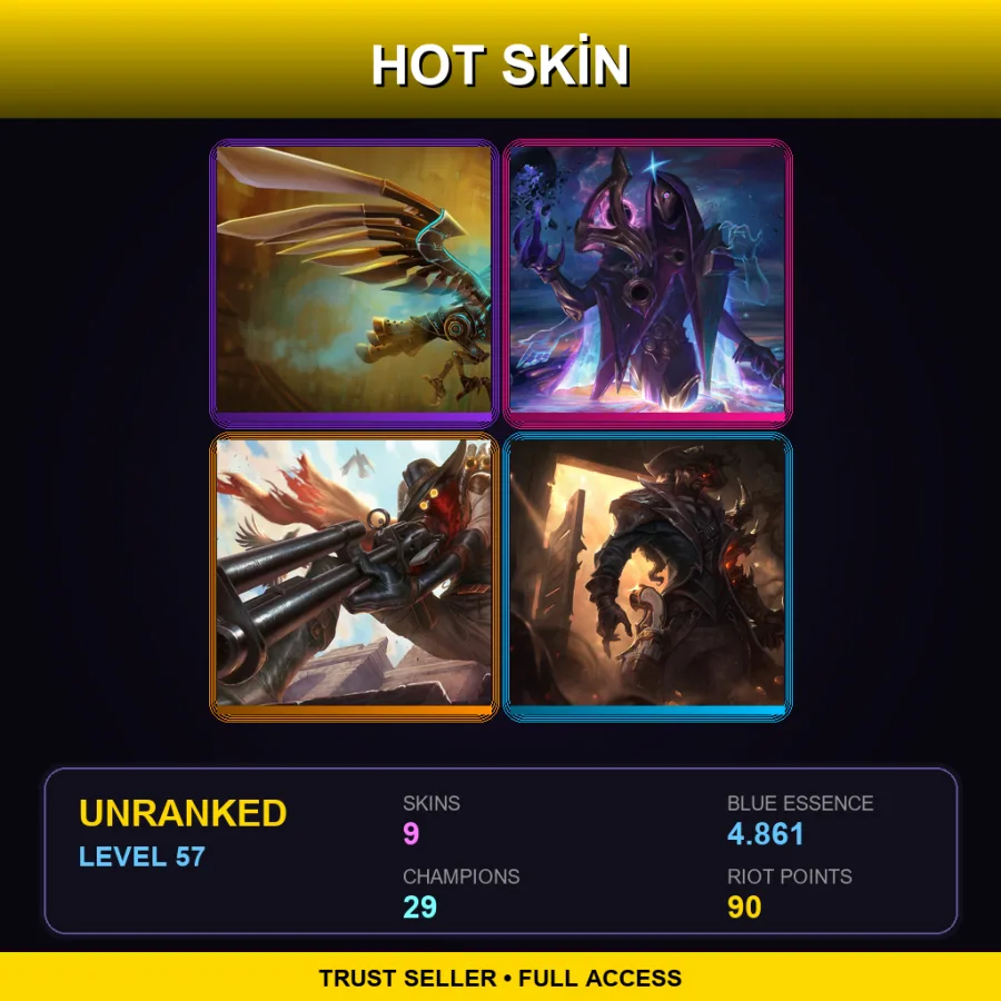 EUW | Lv57 | Unranked | 9 Skin | 29 Champ — LoL account