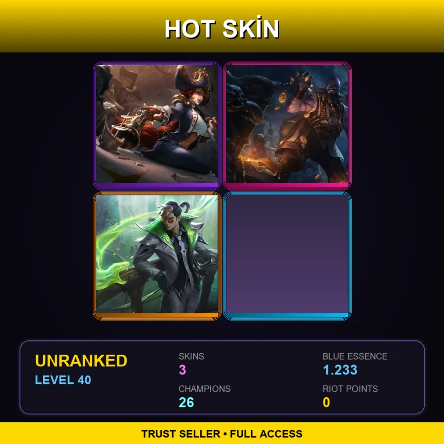 EUNE | Lv40 | Unranked | 3 Skin | 26 Champ — LoL account