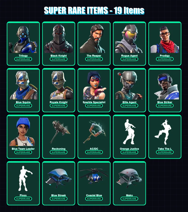 [PS4/PS5/XBOX/PC] | Trilogy | Black Knight | The Reaper | Rogue Agent | Prodigy | 41 skin | 30 pickaxe | 33 emote | 36 glider | Lv472 — Fortnite account