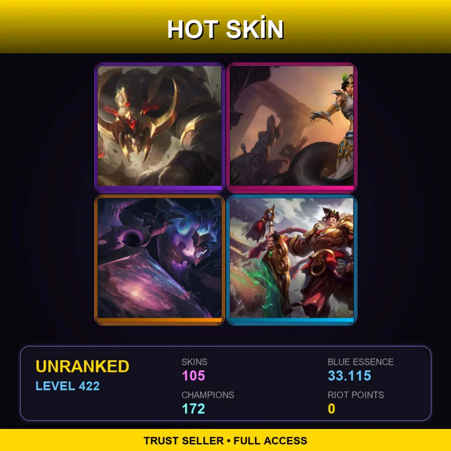 BR | Lv422 | Unranked | 105 Skin | 172 Champ — LoL account