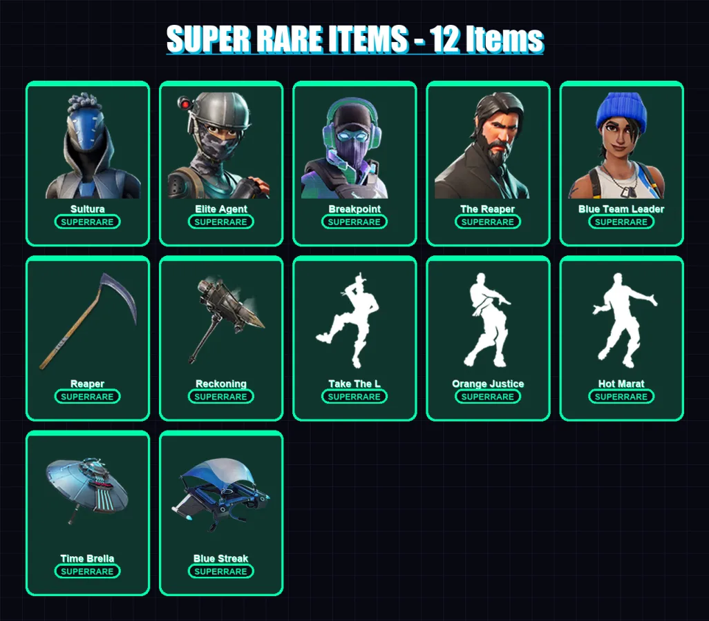 [PS4/PS5/XBOX/PC] | Sultura | Elite Agent | Breakpoint | The Reaper | Blue Team Leader | 89 skin | 82 pickaxe | 103 emote | 84 glider | Lv1387