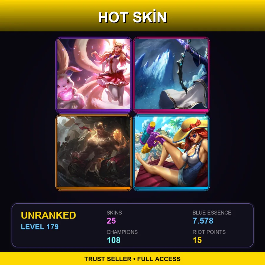 EUW | Lv179 | Unranked | 25 Skin | 108 Champ — LoL account