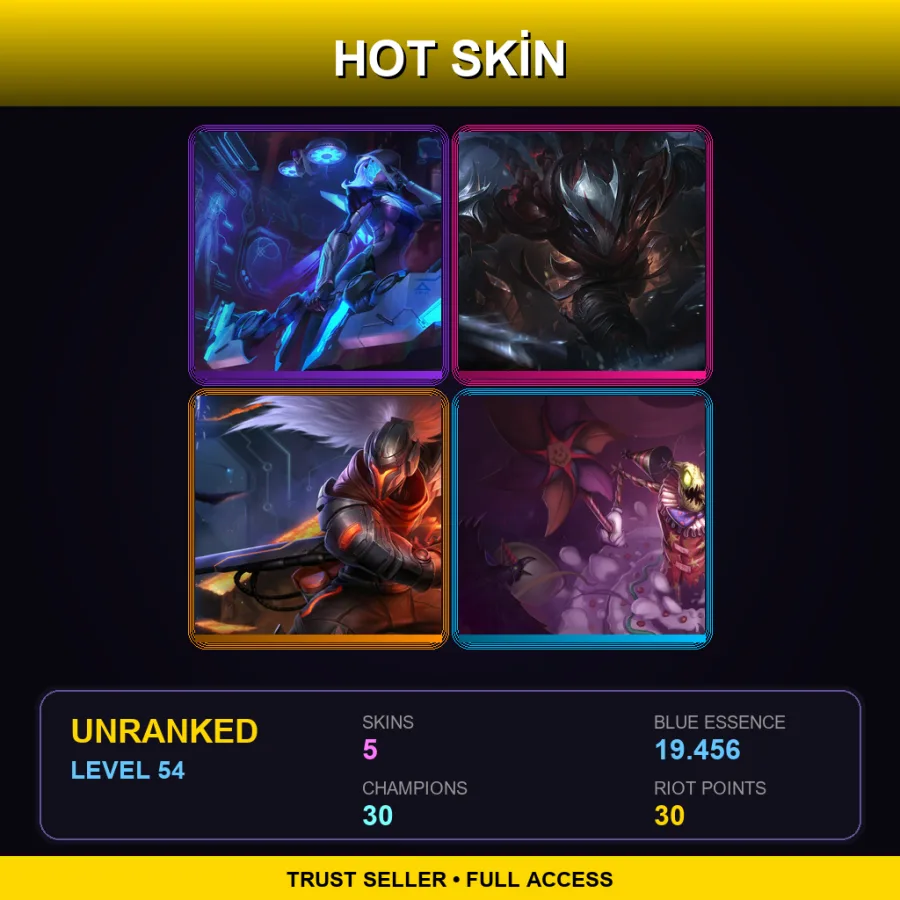 EUW | Lv54 | Unranked | 5 Skin | 30 Champ