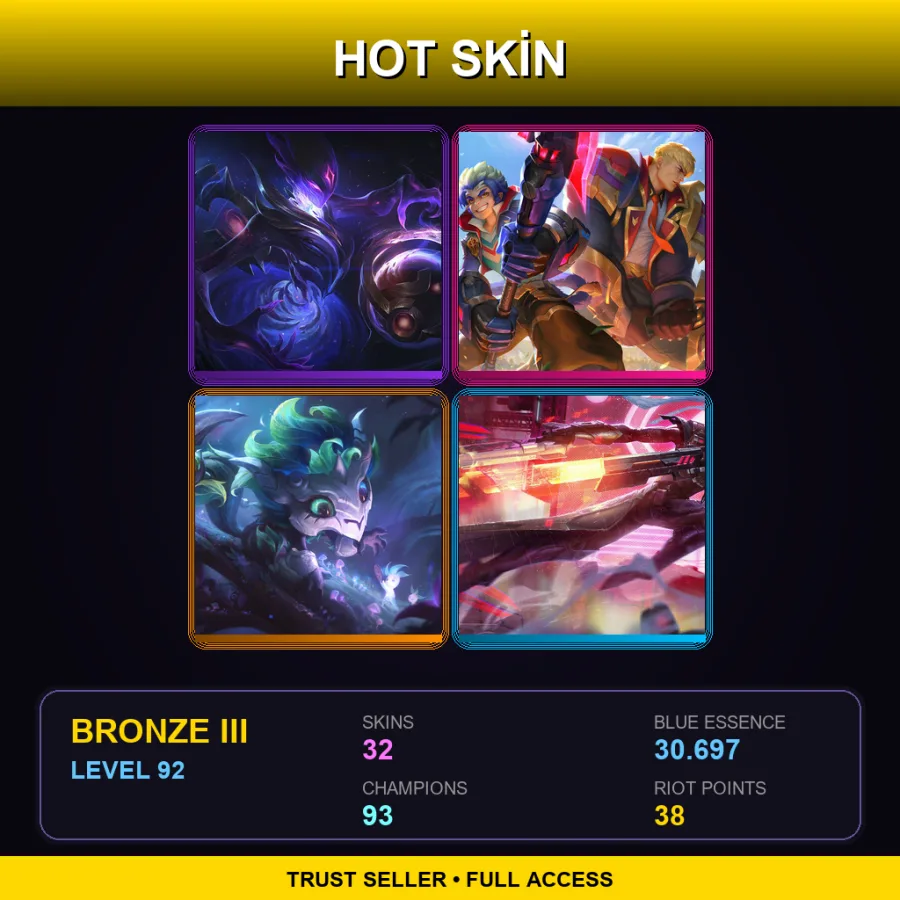 EUNE | Lv92 | Bronze III | 32 Skin | 93 Champ — LoL account