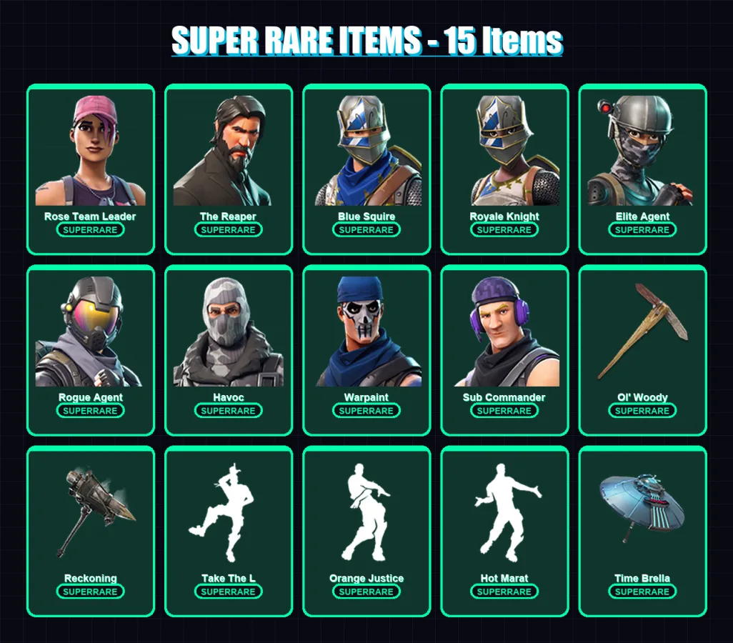[PC/PSN] | Rose Team Leader | The Reaper | Blue Squire | Royale Knight | Elite Agent | 152 skin | 105 pickaxe | 185 emote | 105 glider | Lv1437