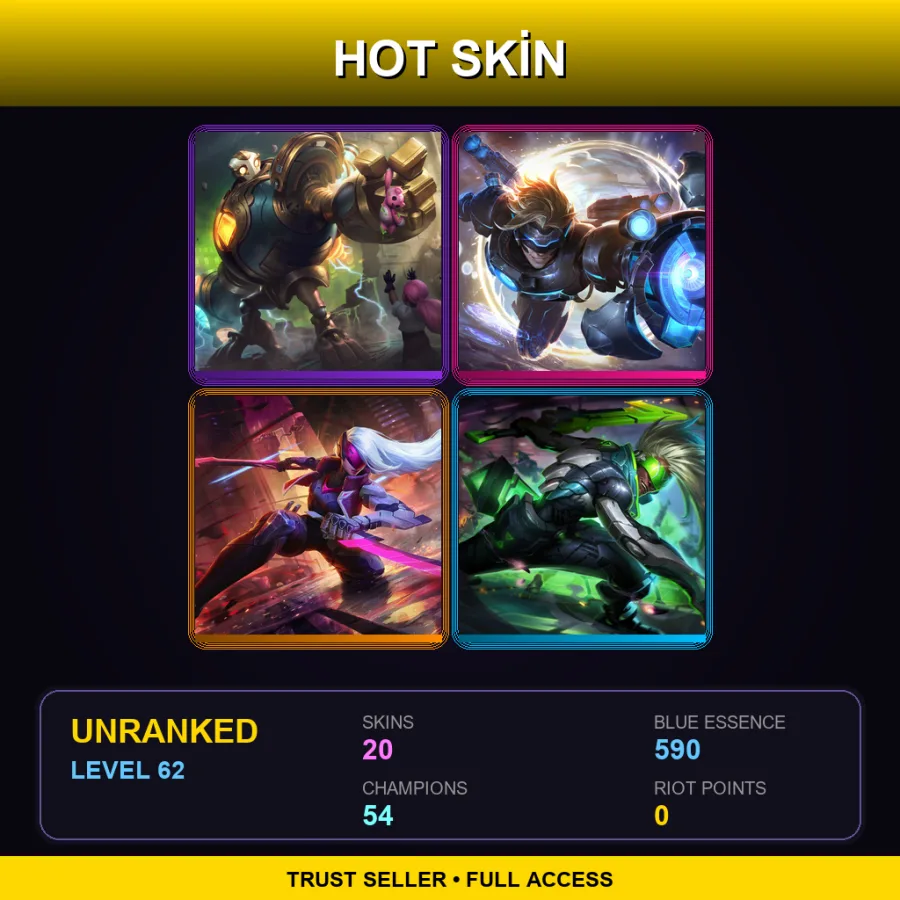 VN | Lv62 | Unranked | 20 Skin | 54 Champ — LoL account