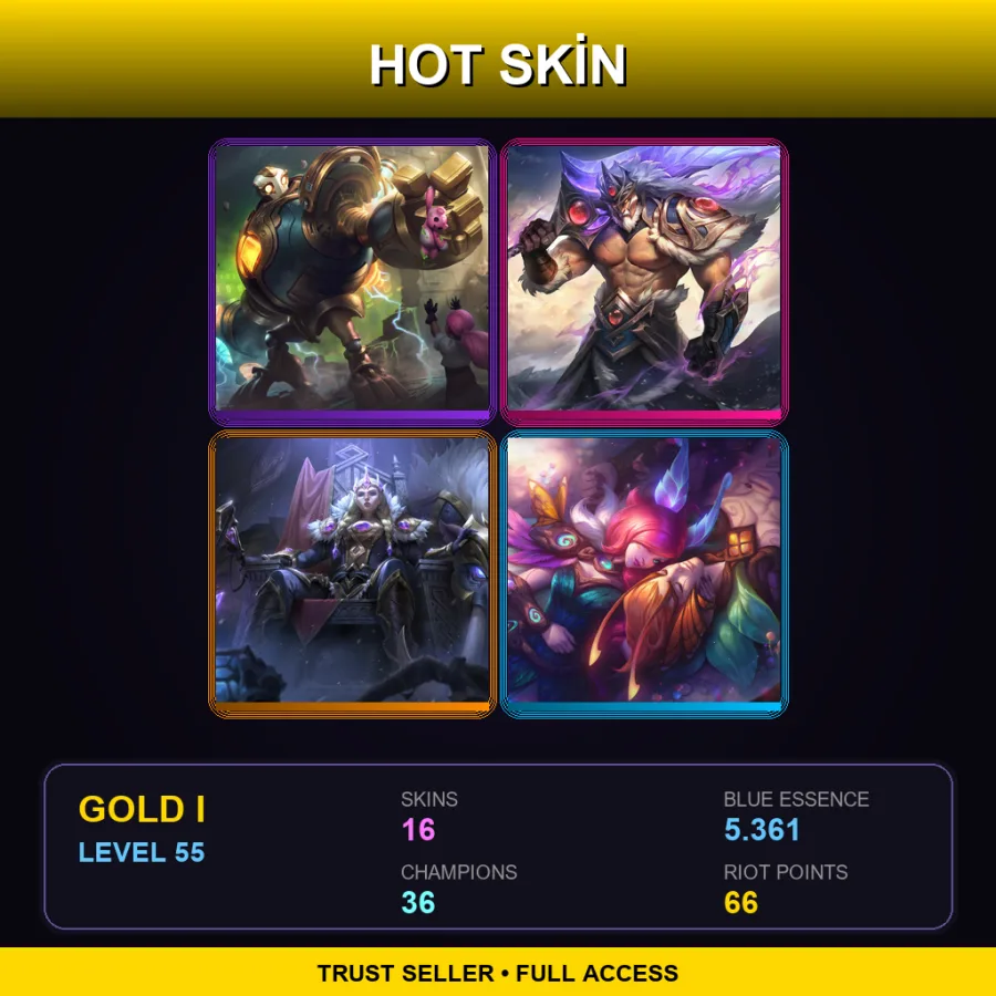 EUW | Lv55 | Gold I | 16 Skin | 36 Champ