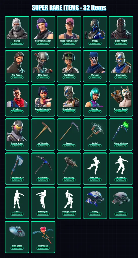 [PC/XBOX/PSN] | Havoc | Sub Commander | Rose Team Leader | Trilogy | Black Knight | 300 skin | 231 pickaxe | 192 emote | 179 glider | Lv2797