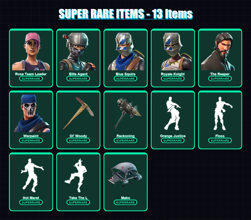 [PC/XBOX/PSN] | Rose Team Leader | Elite Agent | Blue Squire | Royale Knight | The Reaper | 49 skin | 31 pickaxe | 51 emote | 43 glider | Lv487