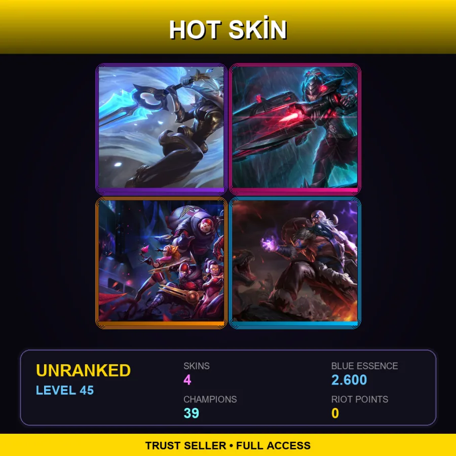 LAN | Lv45 | Unranked | 4 Skin | 39 Champ — LoL account