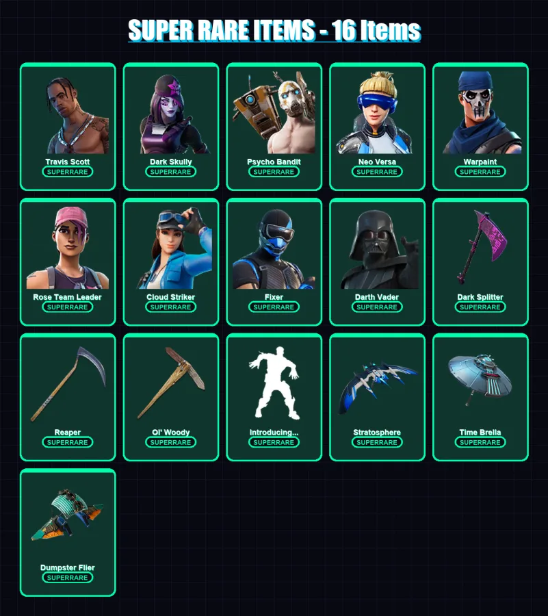 [PC/XBOX/PSN] | Travis Scott | Dark Skully | Renegade Raider | Psycho Bandit | Master Chief | 352 skin | 356 pickaxe | 346 emote | 215 glider | Lv39 — Fortnite account