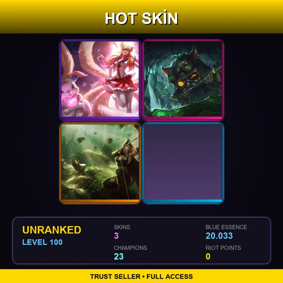 LAS | Lv100 | Unranked | 3 Skin | 23 Champ — LoL account