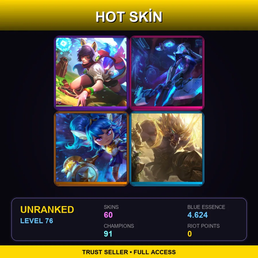 SG | Lv76 | Unranked | 60 Skin | 91 Champ — LoL account