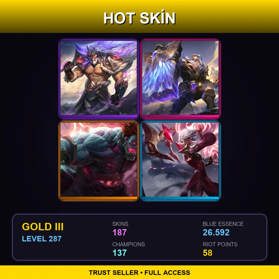 RU | Lv287 | Gold III | 187 Skin | 137 Champ — LoL account