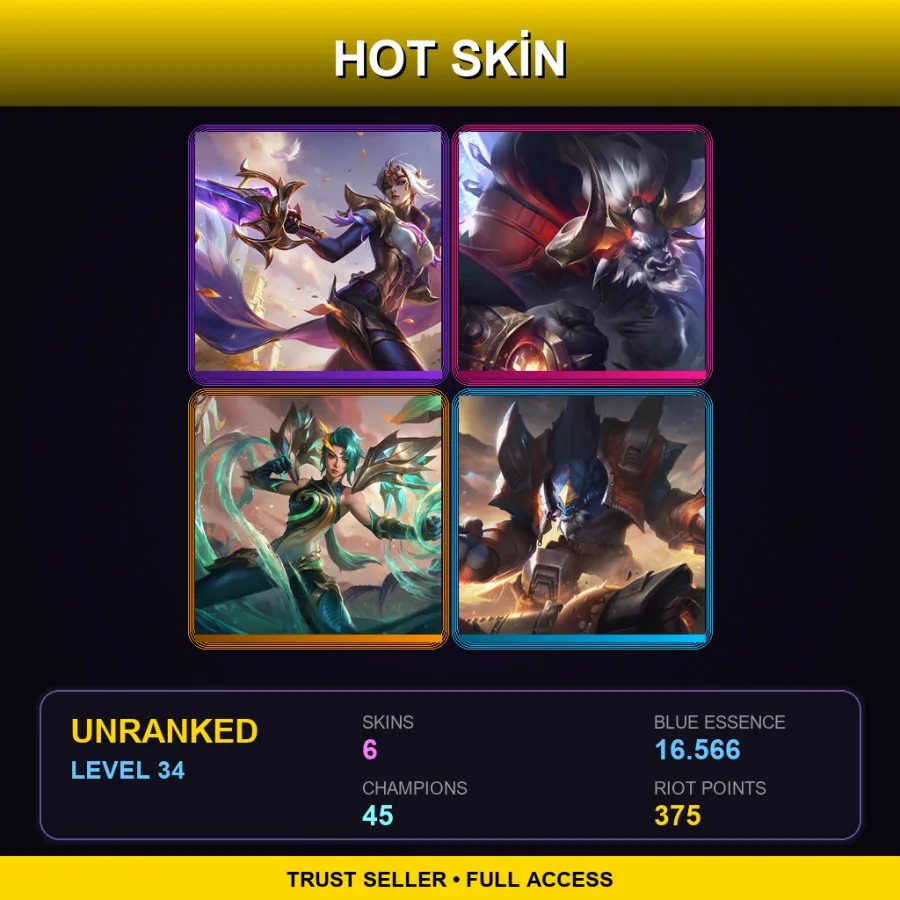 EUW | Lv34 | Unranked | 6 Skin | 45 Champ — LoL account