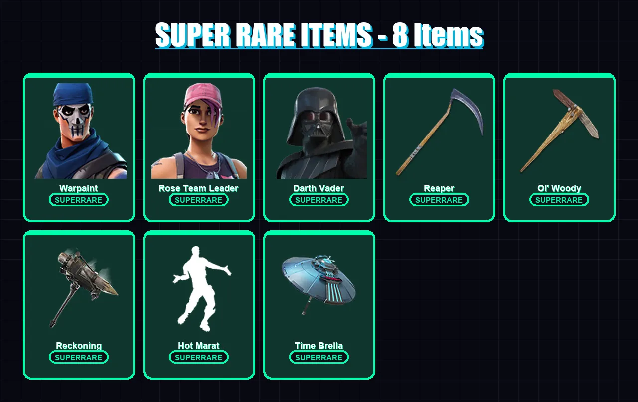 [PS4/PS5/XBOX/PC] | Warpaint | Rose Team Leader | Darth Vader | Fade | Deadpool | 125 skin | 144 pickaxe | 131 emote | 130 glider | Lv2067