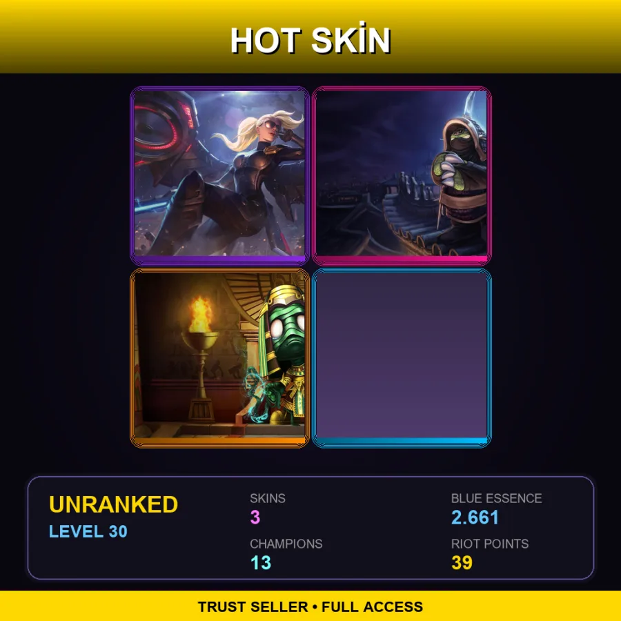 RU | Lv30 | Unranked | 3 Skin | 13 Champ