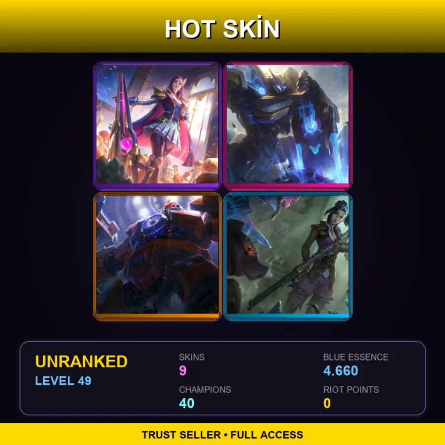 LAN | Battle Academia Caitlyn | Mecha Kingdoms Garen | Mecha Zero Sion | Arcane Enforcer Caitlyn | 9 Skin | 40 Champ | Lv49