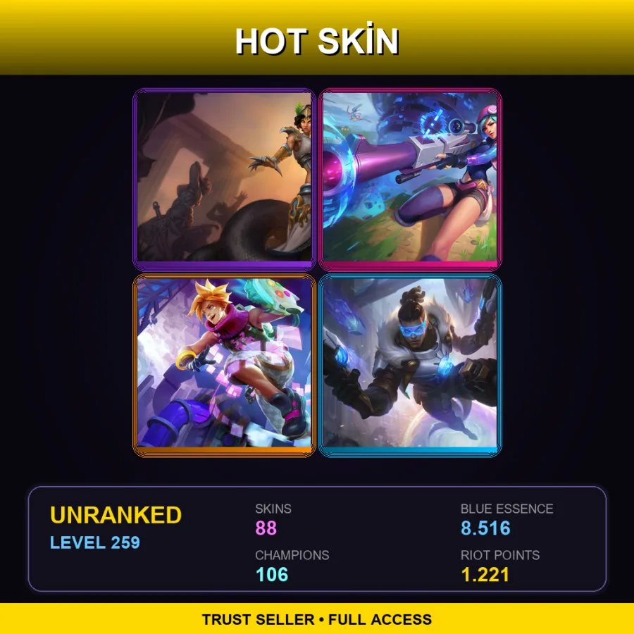 EUW | Lv259 | Unranked | 88 Skin | 106 Champ — LoL account
