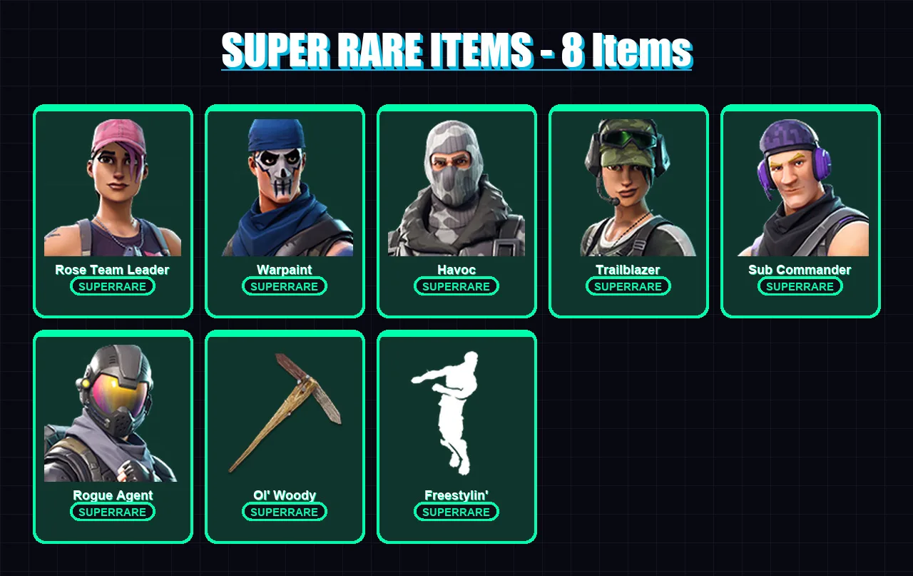 [PC] | Rose Team Leader | Warpaint | Havoc | Trailblazer | Sub Commander | 9 skin | 11 pickaxe | 4 emote | 8 glider | Lv25
