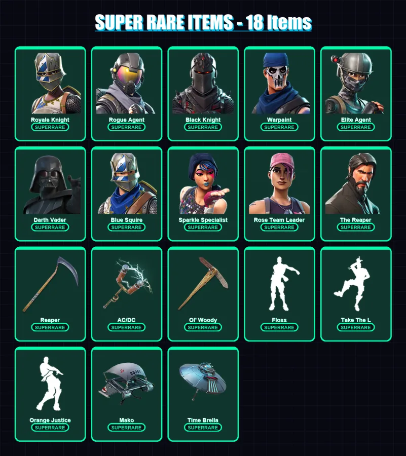 [PC/XBOX/PSN] | Royale Knight | Rogue Agent | Black Knight | Warpaint | Elite Agent | 160 skin | 160 pickaxe | 178 emote | 123 glider | Lv2283