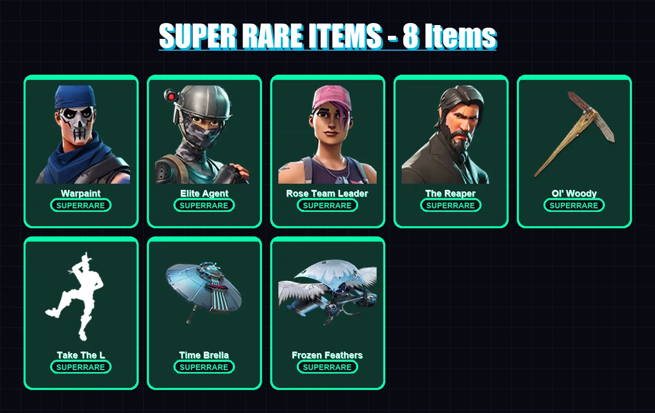 [PC/PSN] | Warpaint | Elite Agent | Rose Team Leader | The Reaper | Dark Voyager | 21 skin | 35 pickaxe | 29 emote | 30 glider | Lv307