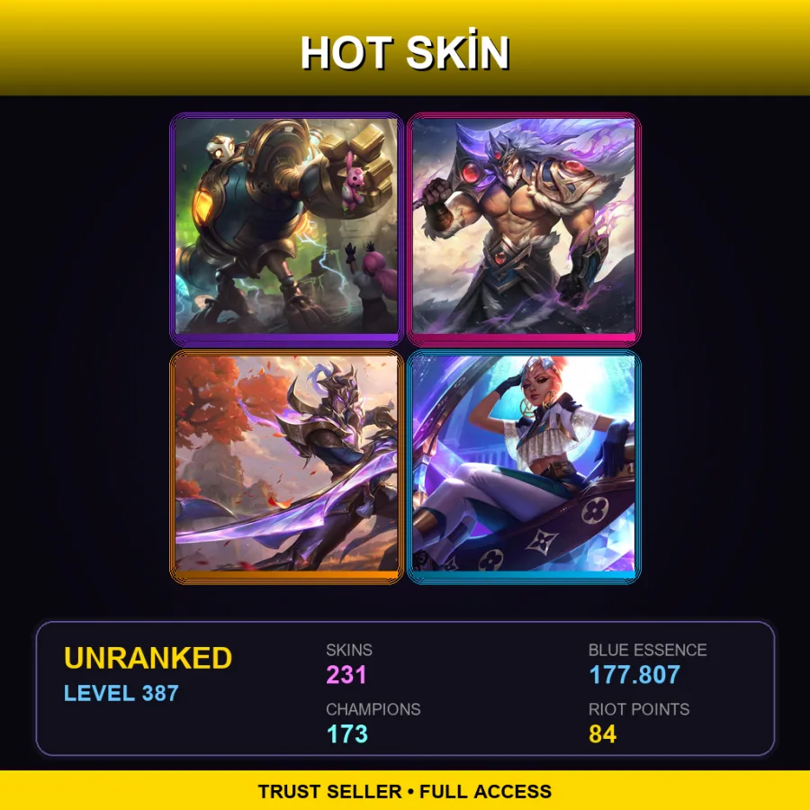 BR | Lv387 | Unranked | 231 Skin | 173 Champ — LoL account