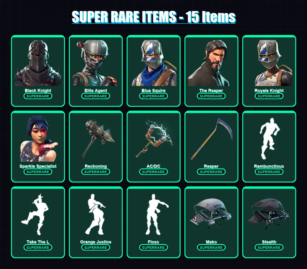 [PC/XBOX/PSN] | Black Knight | Elite Agent | Blue Squire | The Reaper | Royale Knight | 62 skin | 38 pickaxe | 68 emote | 47 glider | Lv699