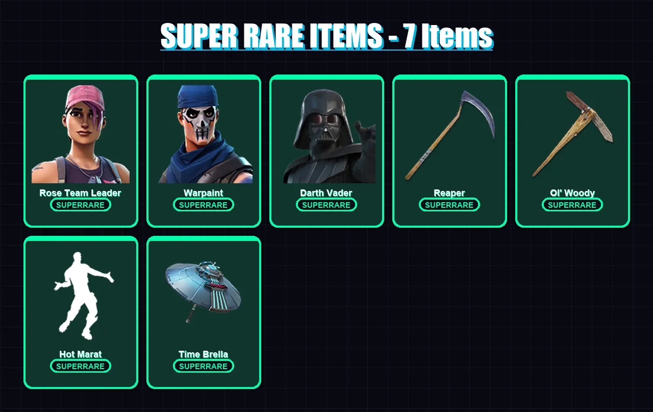 [PC/XBOX/PSN] | Rose Team Leader | Warpaint | Darth Vader | Menace | Zenith | 225 skin | 261 pickaxe | 213 emote | 232 glider | Lv3514