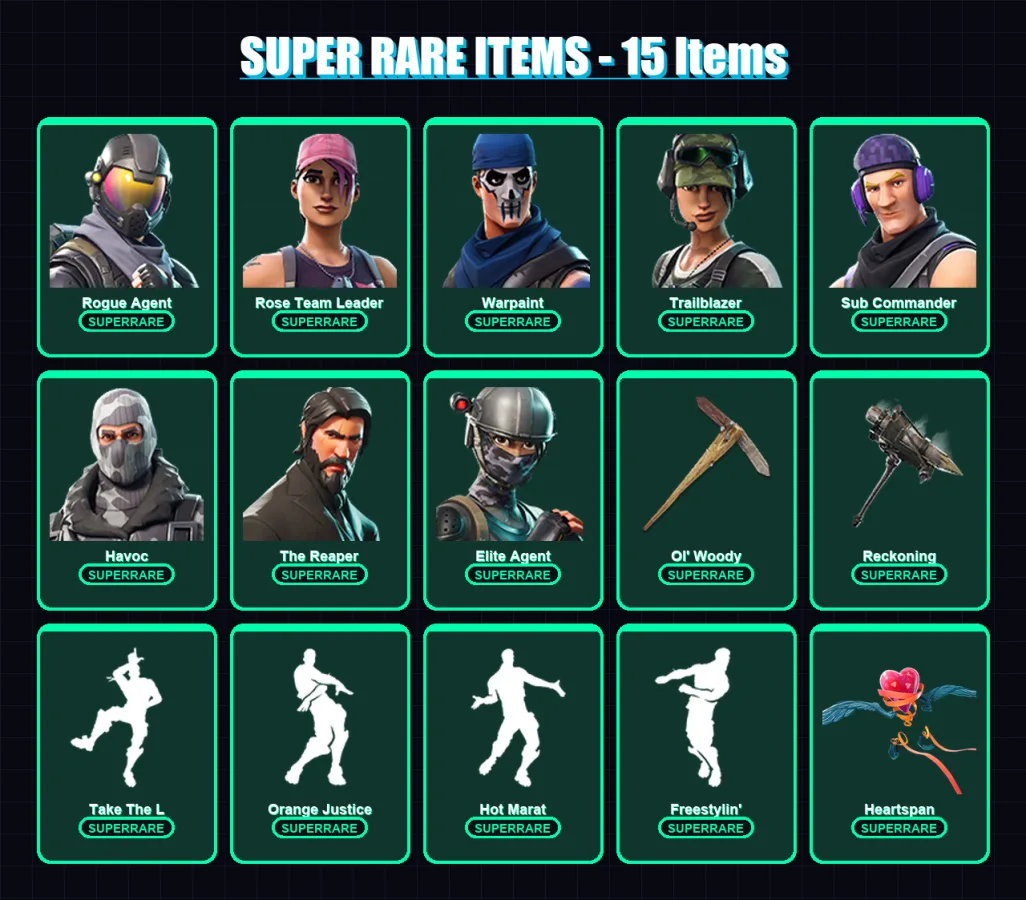 [PC/XBOX] | Rogue Agent | Rose Team Leader | Warpaint | Trailblazer | Sub Commander | 75 skin | 48 pickaxe | 54 emote | 48 glider | Lv649