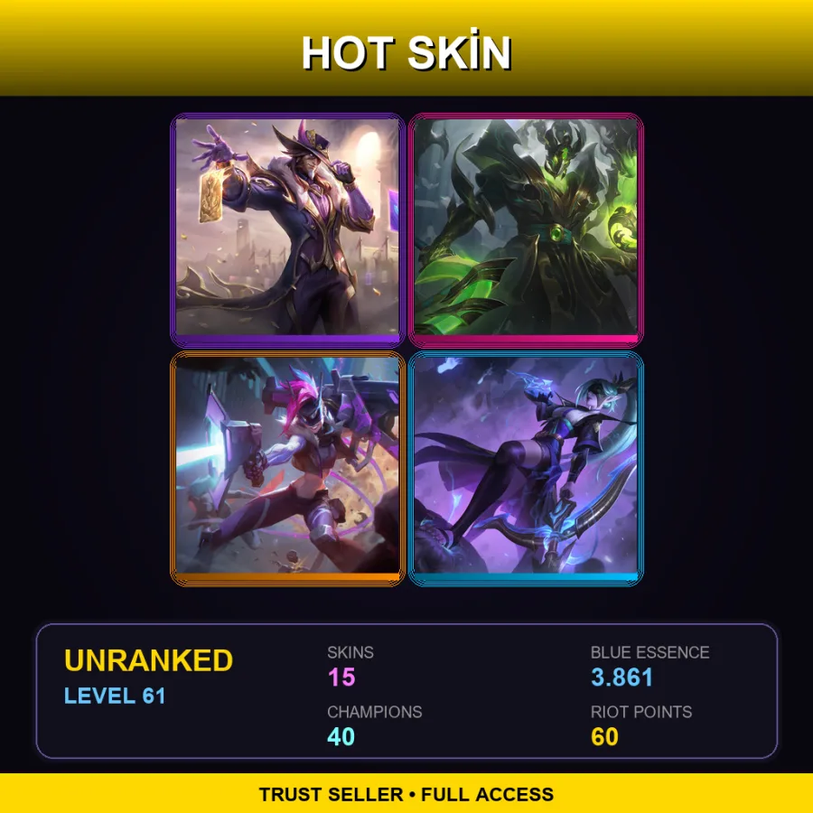 SG | Lv61 | Unranked | 15 Skin | 40 Champ — LoL account