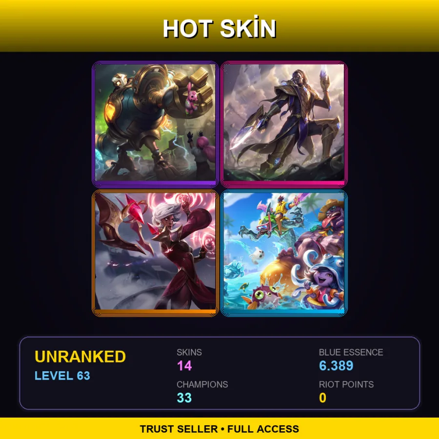 BR | Lv63 | Unranked | 14 Skin | 33 Champ — LoL account