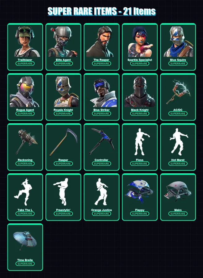 [PC/XBOX] | Trailblazer | Elite Agent | The Reaper | Sparkle Specialist | Blue Squire | 243 skin | 206 pickaxe | 148 emote | 177 glider | Lv2721