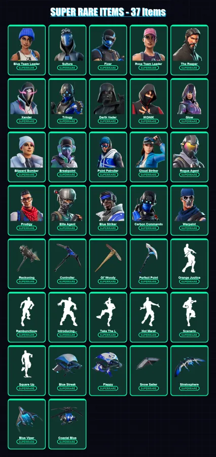 [PS4/PS5/XBOX/PC] | Blue Team Leader | Sultura | Fixer | Rose Team Leader | The Reaper | 223 skin | 190 pickaxe | 180 emote | 164 glider | Lv2000 — Fortnite account