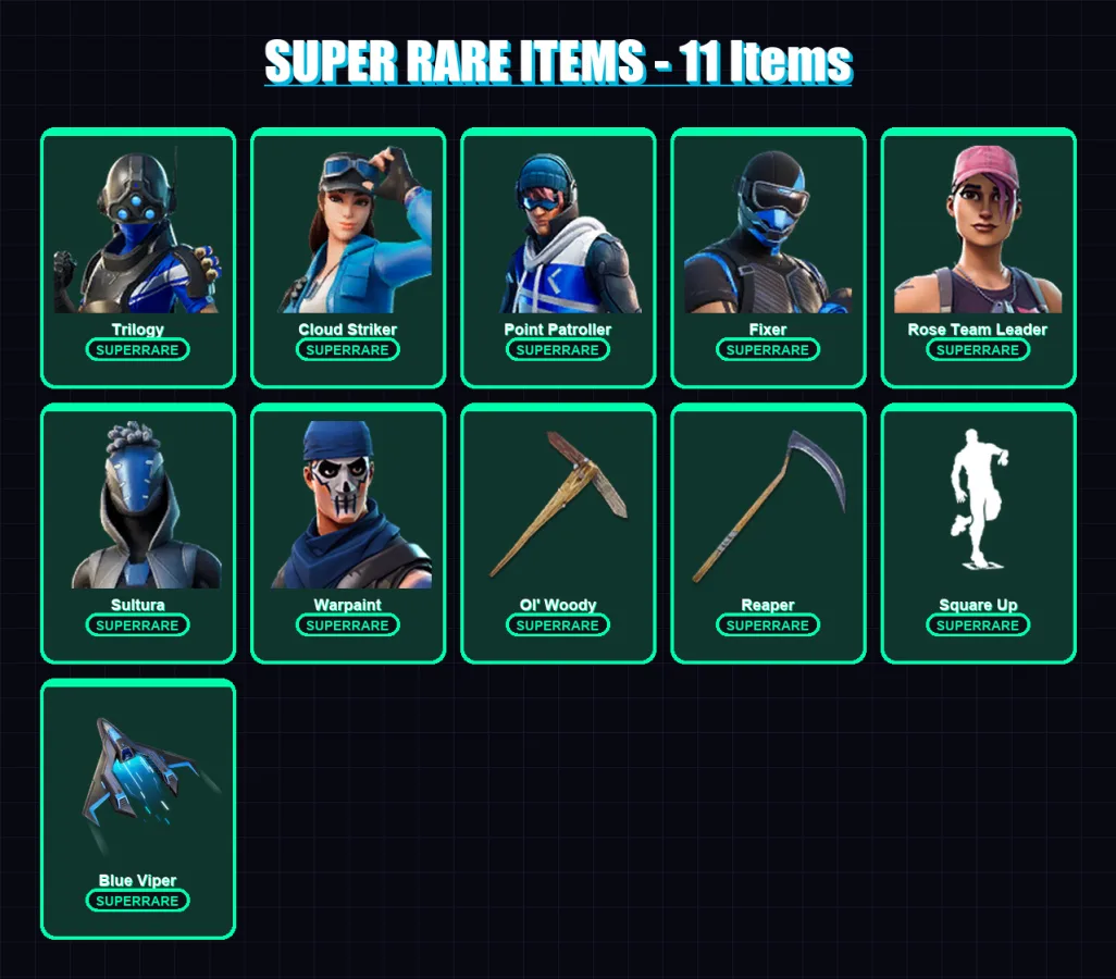 [PS4/PS5/XBOX/PC] | Trilogy | Cloud Striker | Point Patroller | Fixer | Rose Team Leader | 76 skin | 115 pickaxe | 74 emote | 93 glider | Lv1634