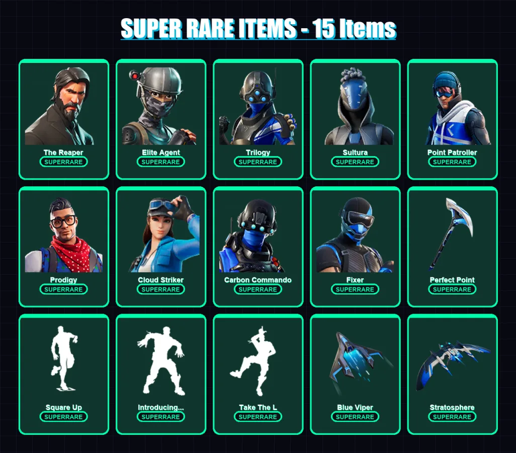 [PS4/PS5/XBOX/PC] | The Reaper | Elite Agent | Trilogy | Sultura | Point Patroller | 89 skin | 144 pickaxe | 115 emote | 125 glider | Lv2391