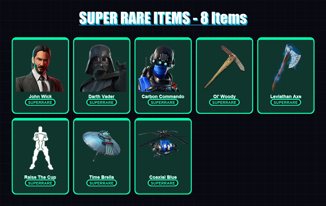 [PC/XBOX/PSN] | John Wick | Darth Vader | Carbon Commando | Raz | Malik | 263 skin | 259 pickaxe | 199 emote | 174 glider | Lv3570