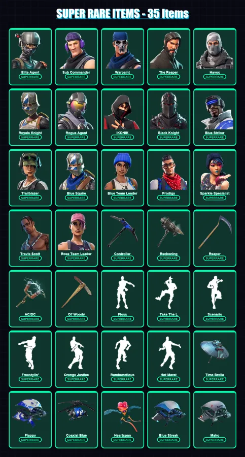 [PS4/PS5/XBOX/PC] | Elite Agent | Sub Commander | Warpaint | The Reaper | Havoc | 260 skin | 250 pickaxe | 218 emote | 218 glider | Lv3295