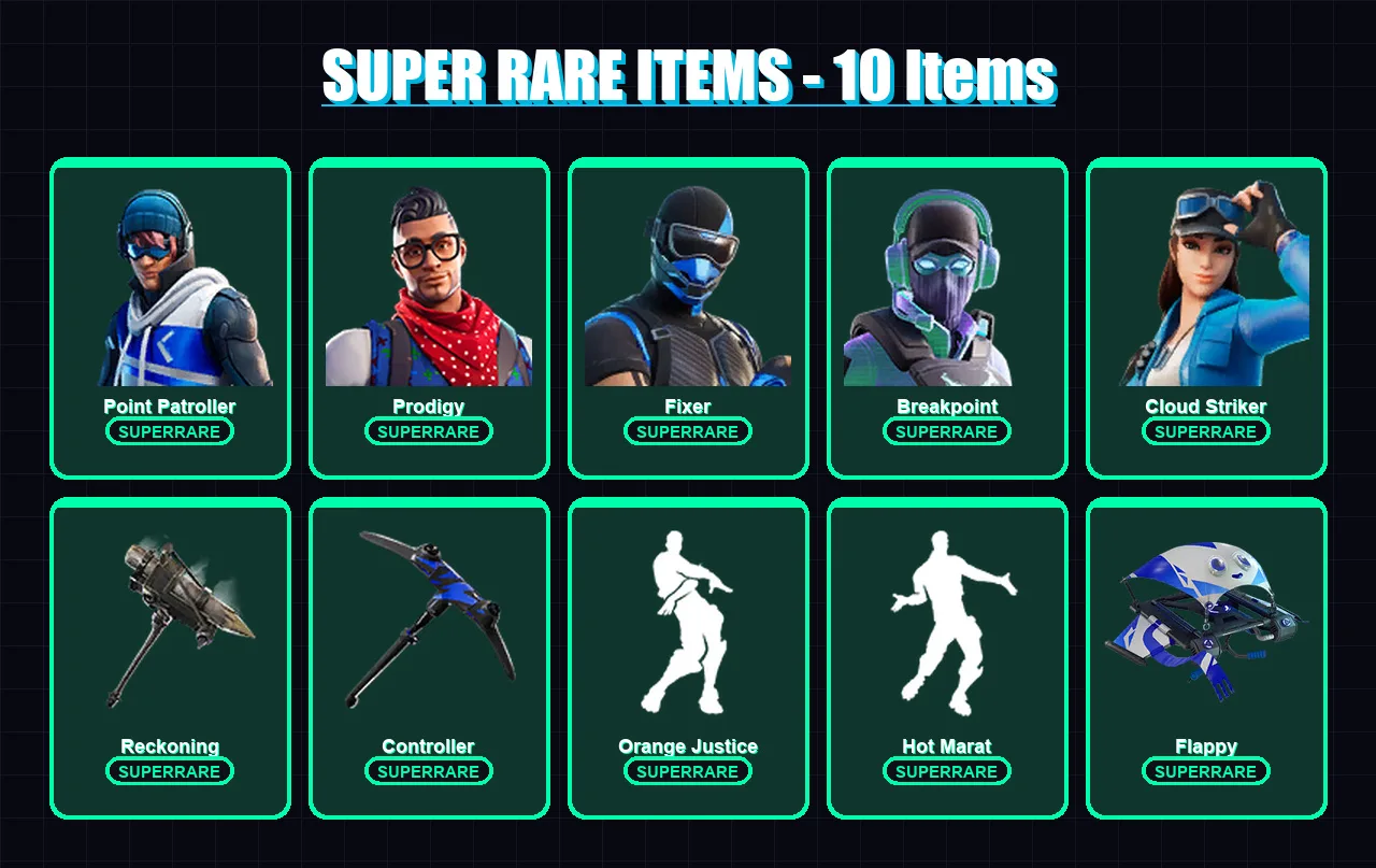 [PS4/PS5/XBOX/PC] | Point Patroller | Prodigy | Fixer | Breakpoint | Cloud Striker | 97 skin | 98 pickaxe | 115 emote | 94 glider | Lv1749