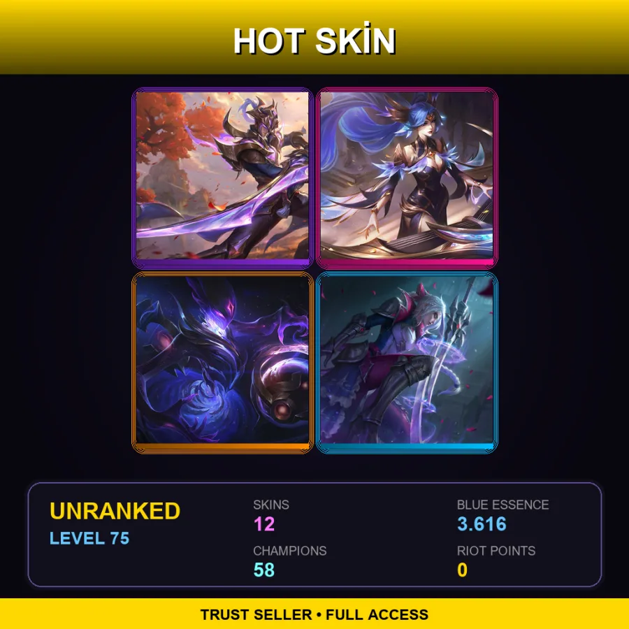 NA | Lv75 | Unranked | 12 Skin | 58 Champ — LoL account