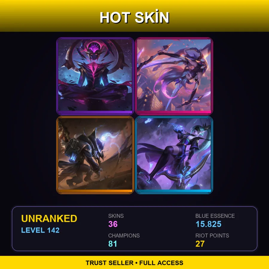NA | Lv142 | Unranked | 36 Skin | 81 Champ — LoL account