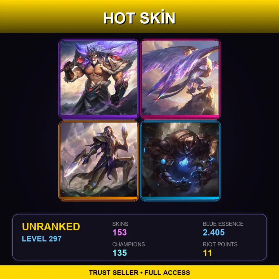 ME | Lv297 | Unranked | 153 Skin | 135 Champ — LoL account