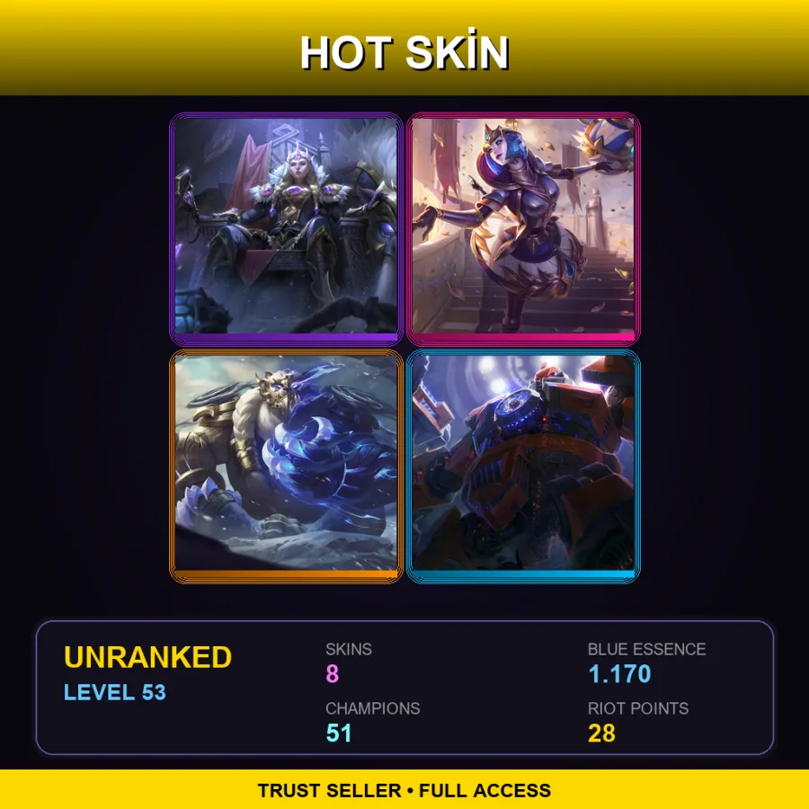 TW | Lv53 | Unranked | 8 Skin | 51 Champ