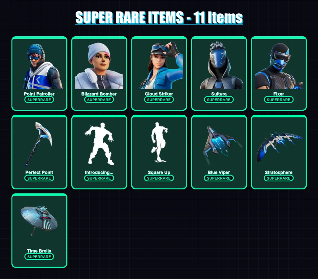 [PS4/PS5/XBOX/PC] | Point Patroller | Blizzard Bomber | Cloud Striker | Sultura | Fixer | 111 skin | 140 pickaxe | 78 emote | 91 glider | Lv1031