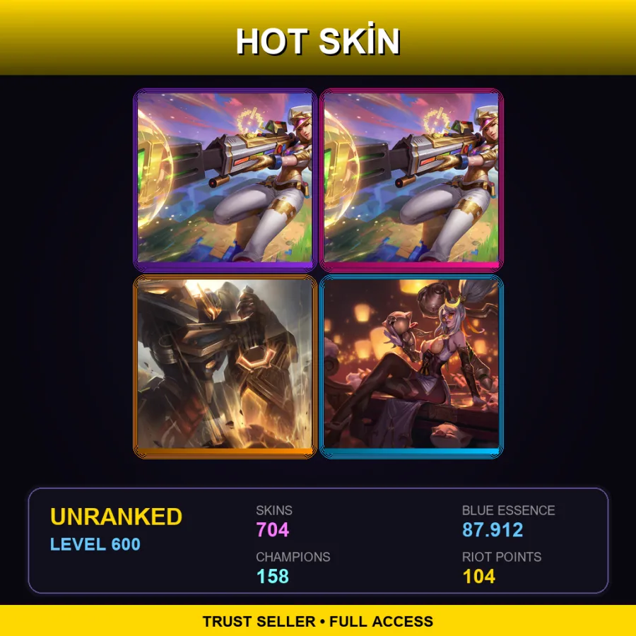 VN | Lv600 | Unranked | 704 Skin | 158 Champ — LoL account