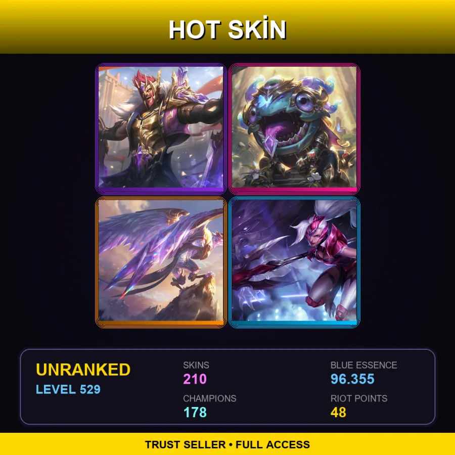 EUNE | Lv529 | Unranked | 210 Skin | 178 Champ — LoL account