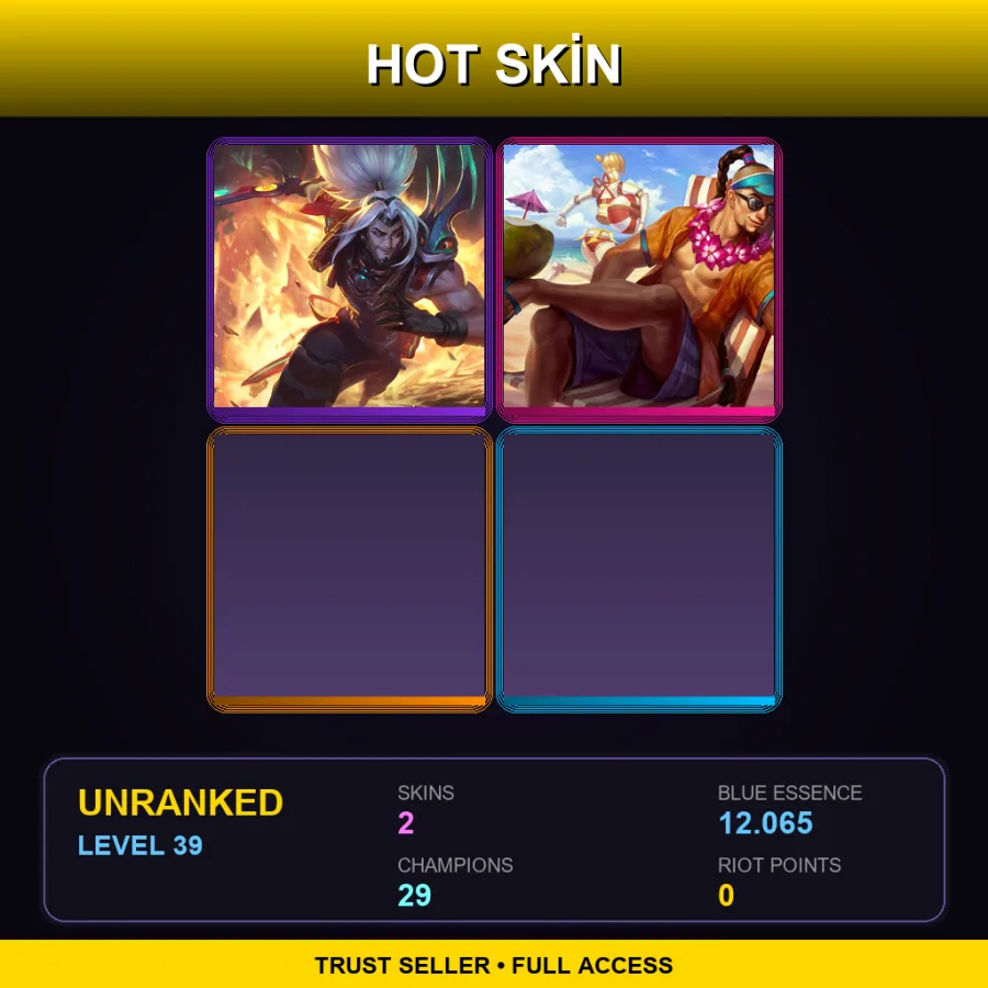 LAS | Odyssey Yasuo | Pool Party Lee Sin | 2 Skin | 29 Champ | Lv39
